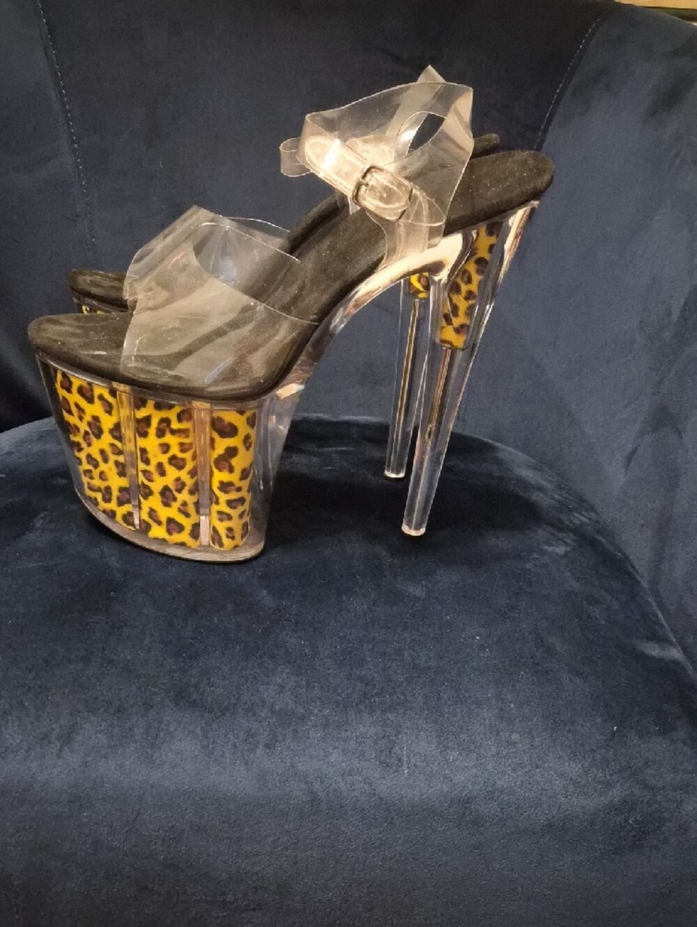 Leopard-Print Platform Heels with Clear Straps - Picture 3 of 7